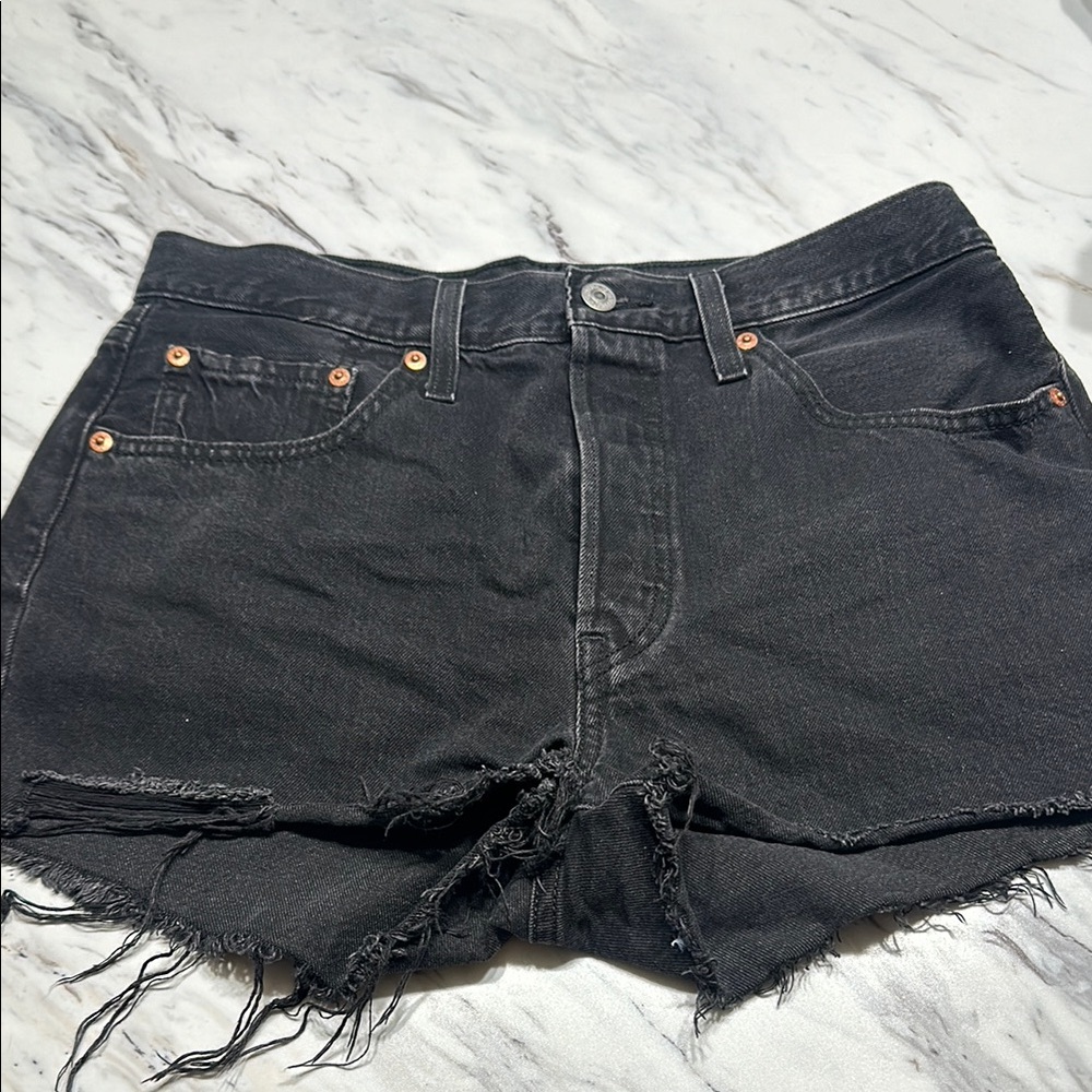 Levi's Black Jean Shorts Distressed Cut-Off Style
